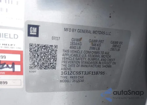 2018 Chevrolet Malibu 1Fl z USA, uszkodzony, nr VIN 1G1ZC5ST3JF118795